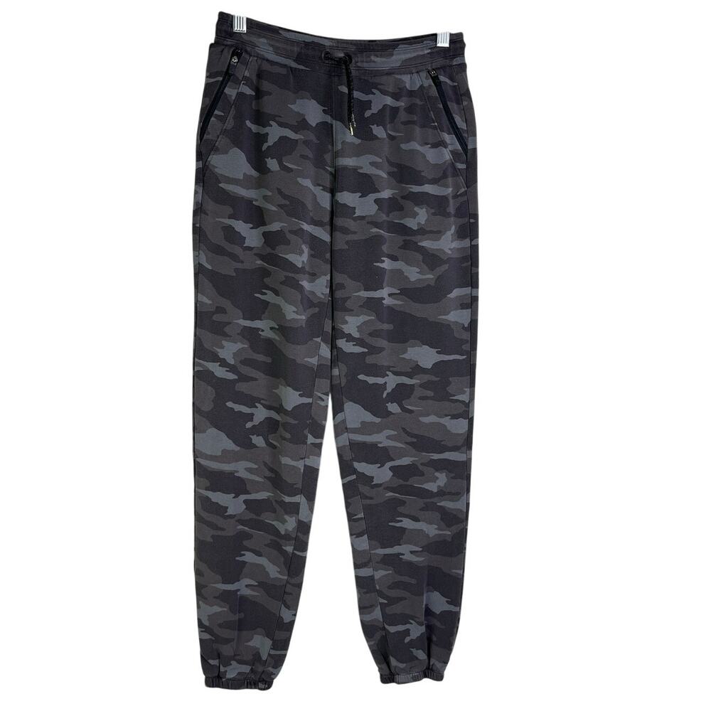 Athleta Girl Warm Up Jogger 14 Black Gray Camo Drawstring Sweatpants Zip‎ Pocket